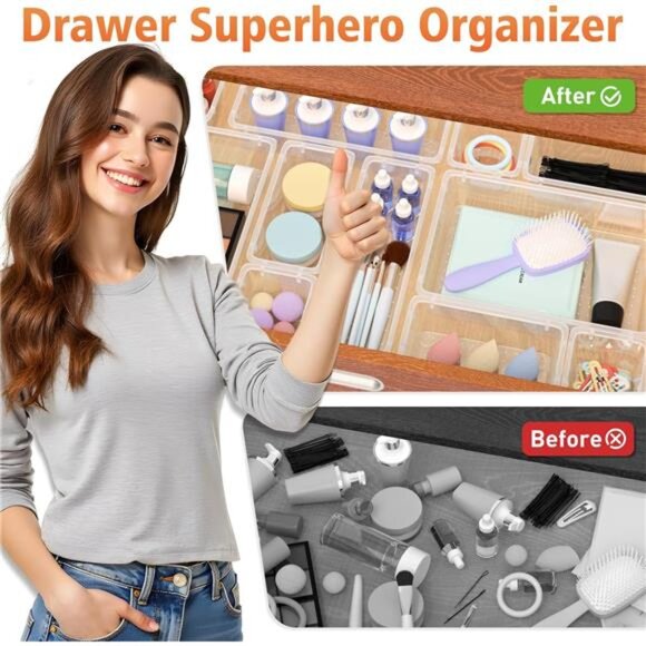 45 PCS Clear Drawer Organizers Set Plastic Storage Bins Trays for Makeup Kitchen - Picture 4 of 7